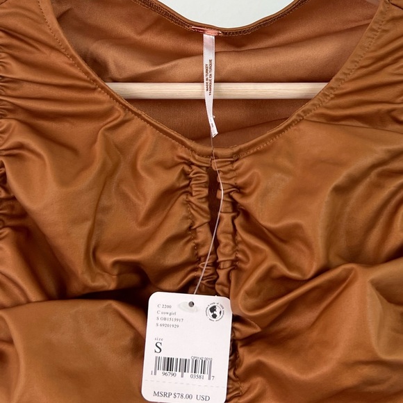 NWT Free People Ride Along Faux Leather Ruched Tank Top in Cowgirl Tan - Picture 6 of 11